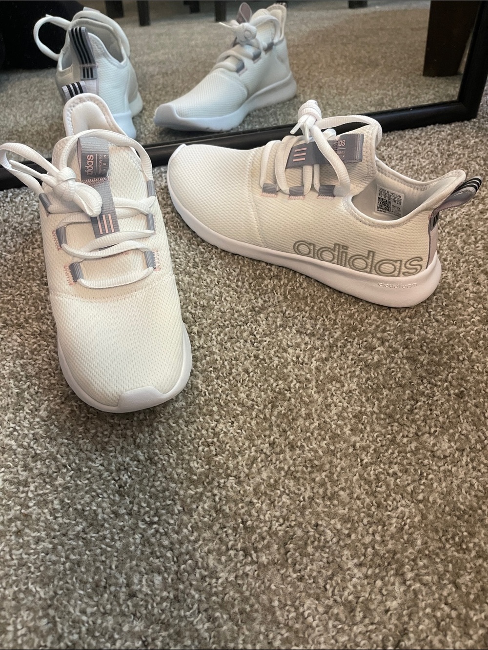 Never worn- Adidas White and Light Pink Slip-On Sneakers